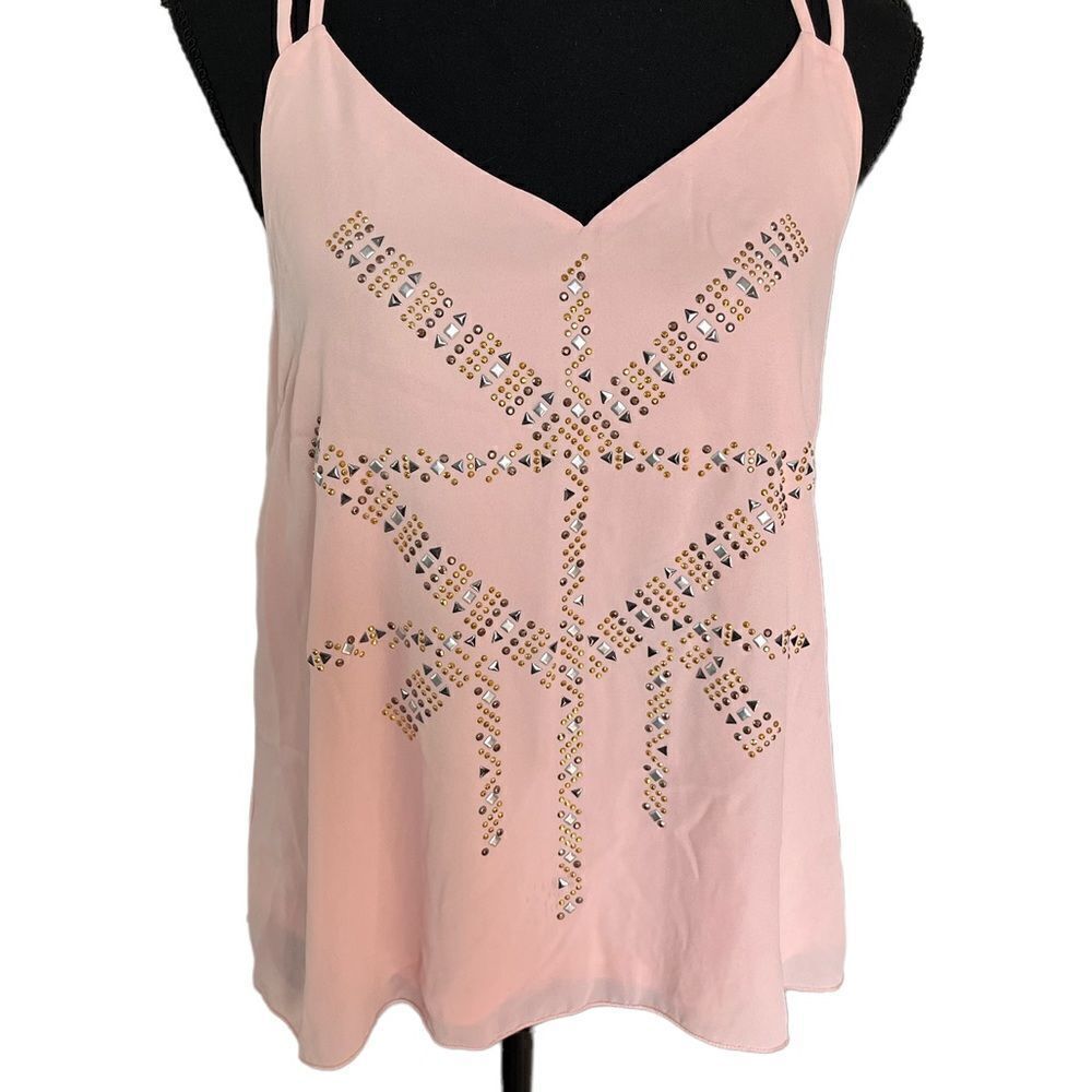 Stoosh blush pink embellished lined tank top with back straps, size S